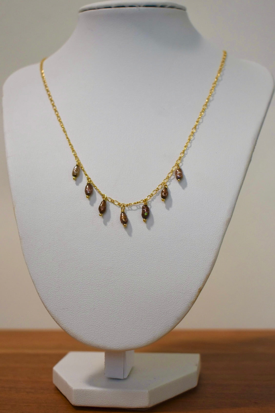 Chocolate Pearl Charm Necklace