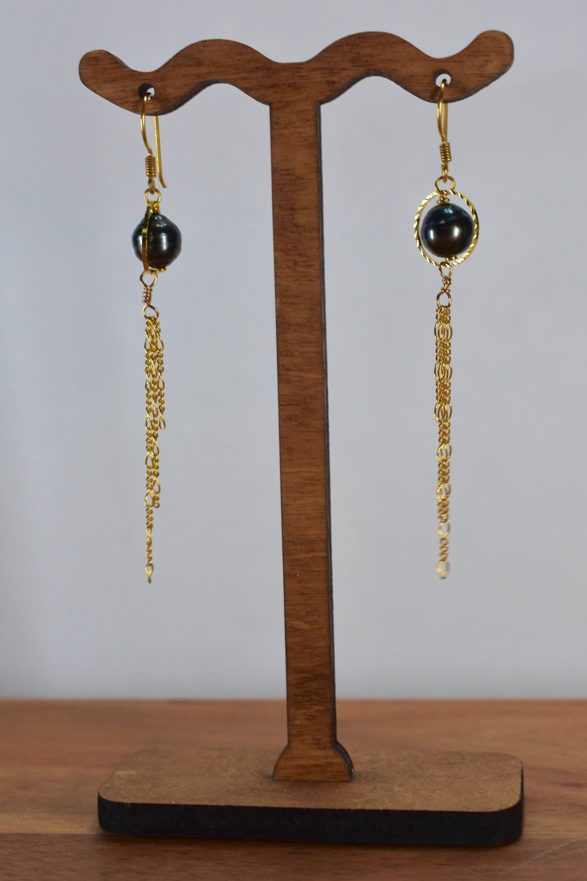 Tahitian Pearl Chain Earrings
