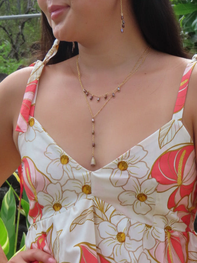 Chocolate Pearl Charm Necklace