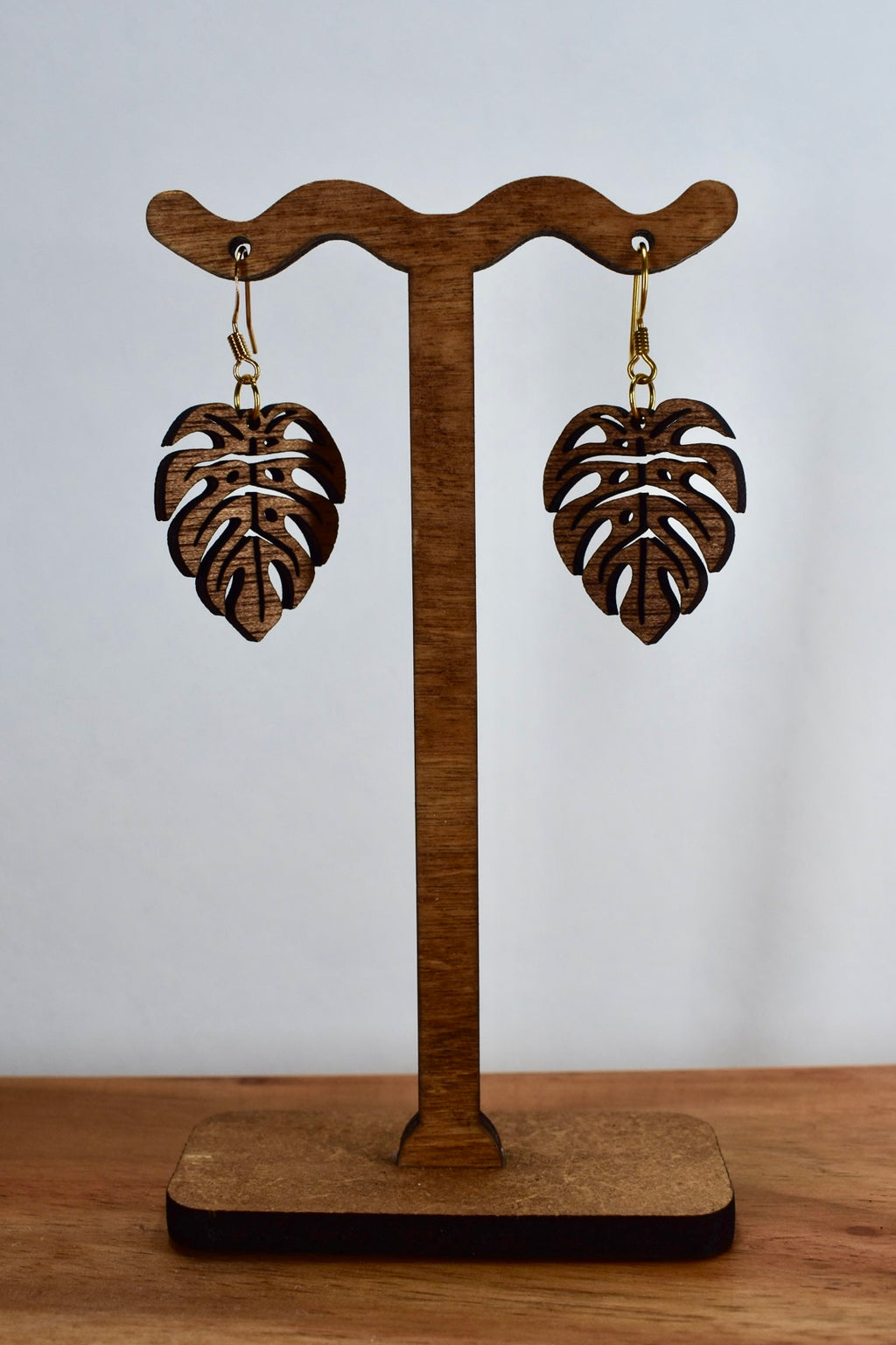 Medium Wooden Monstera Earrings