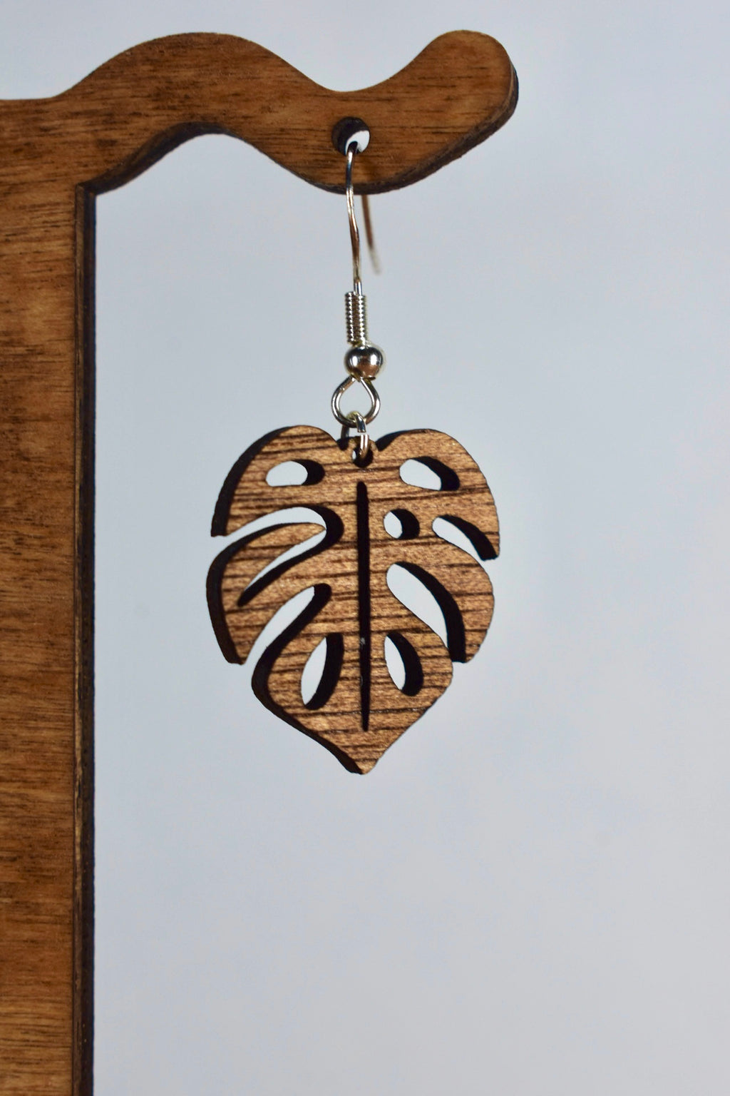 Medium Wooden Monstera Earrings
