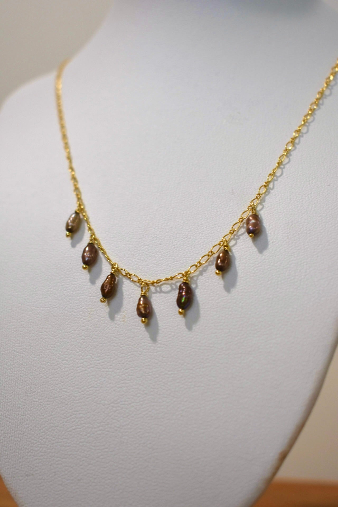 Chocolate Pearl Charm Necklace